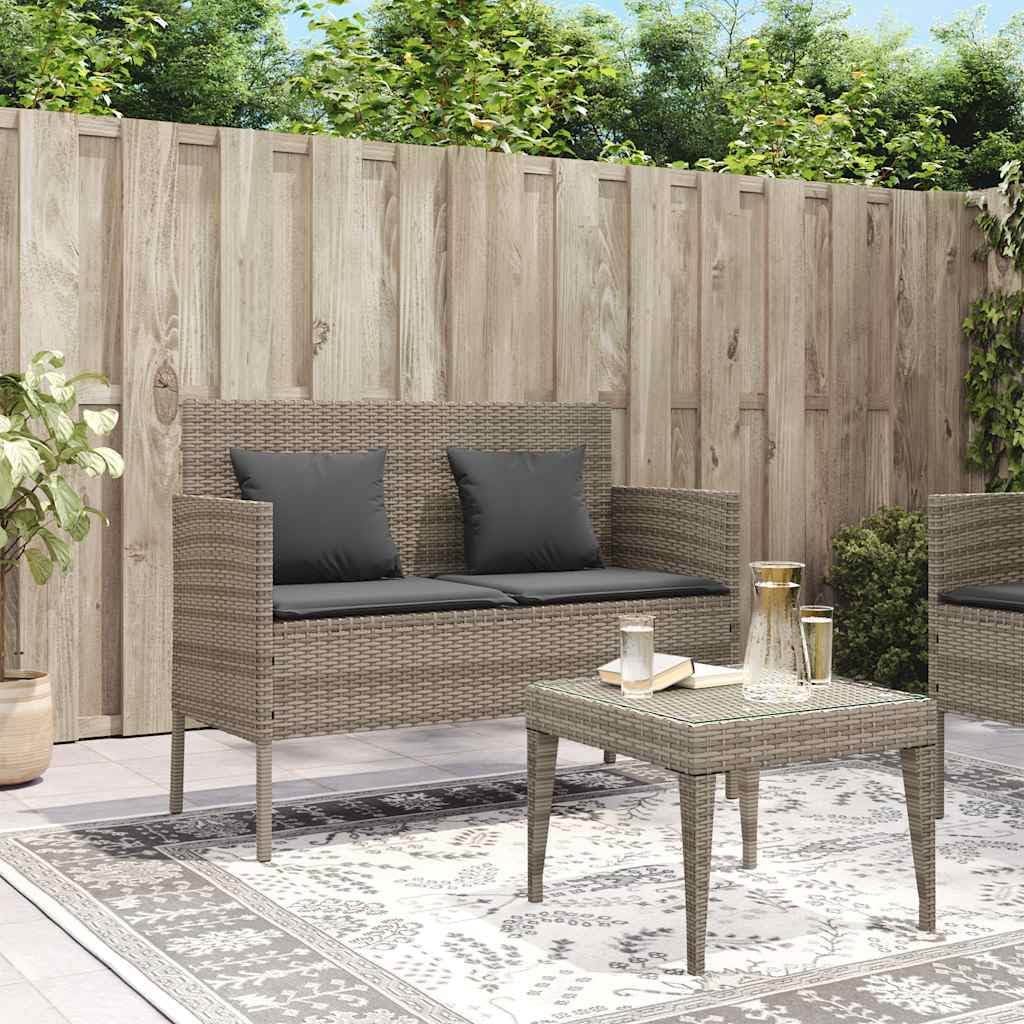 Gray Patio Storage Bench with Cushion, PE Rattan Outdoor Seating with Waterproof Bag for Cushions and Towels
