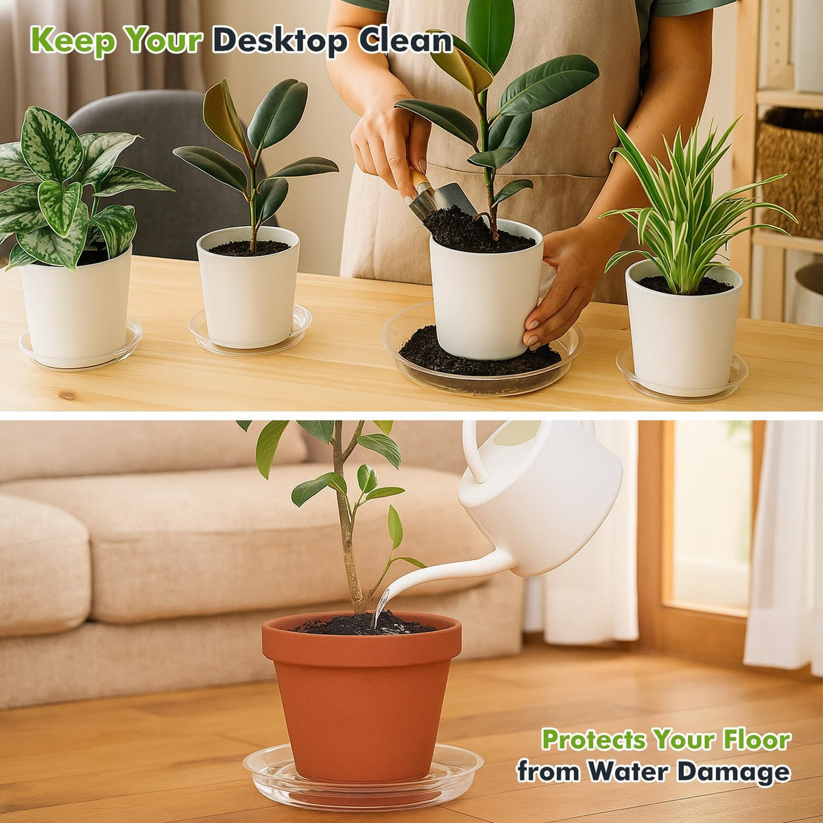 30 Packs 10 Inches Large Clear Plant Saucers for Indoor Outdoor Use Heavy Duty Plastic Plant Trays for Planter Bulk Flower Pot Drip Trays to Catch Water, 4 to 20 Inch