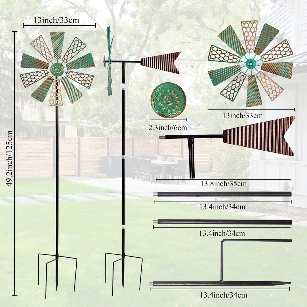 Viveta Wind Spinners Outdoor,13”Kinetic Wind Spinner Metal Vintage Windmill for Outdoor Garden Patio Yard Decor,Green