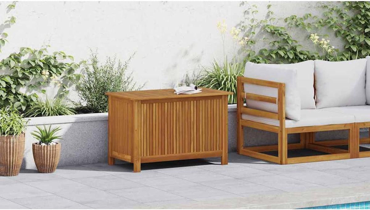 Gecheer Garden Storage Box, Solid Acacia Wood Outdoor Storage Bench 90x50x58 cm with Water Resistant Bag for Patio and Indoor Organization