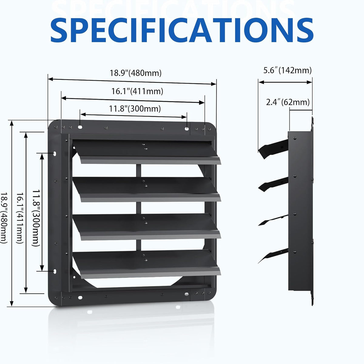 16 Inch Aluminum Automatic Shutter Louver Vent (No Fan Blades and Motor) for Home Attics, Workshops, Barn, Greenhouse