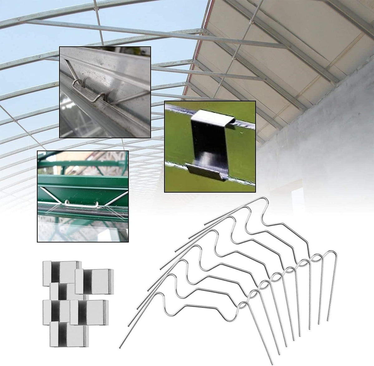 100x Thick Stainless Steel "W" Wire "Z" Fixing Elite Greenhouse Repair Glazing Clips (50x W Glazing Clip and 50x Z Fixing Clip)