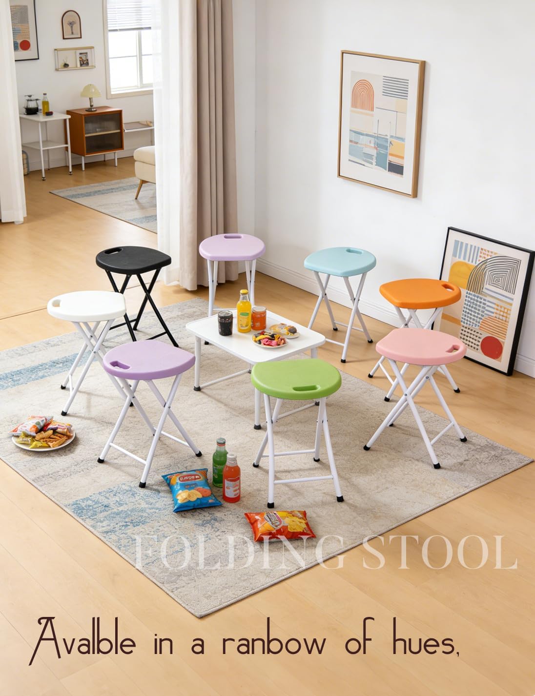 18 Inch Folding Stool with Handle | Folding Chair, 600 lbs Capacity, Portable Foldable Bar Stool, Non-Slip Feet, Collapsible Stool, Indoor Outdoor Use