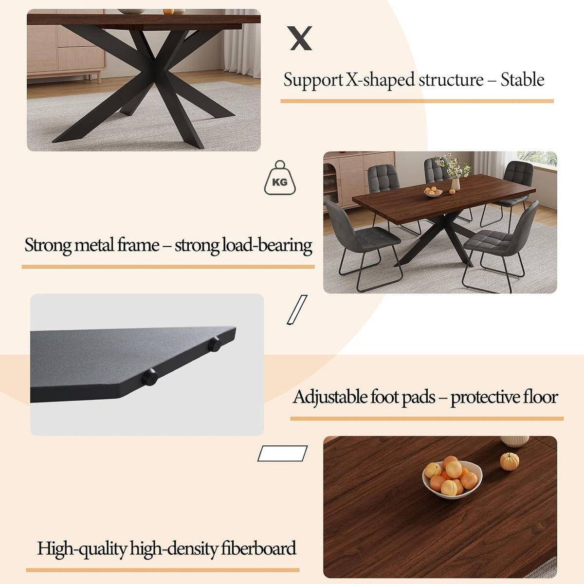 ZckyCine 7-Piece Dining Table Set with 51"-67" Extendable Walnut Wood Table and 6 PU Leather Chairs, Modern Rectangular Kitchen Table Set with Metal Legs, Seats 6, Easy Assembly