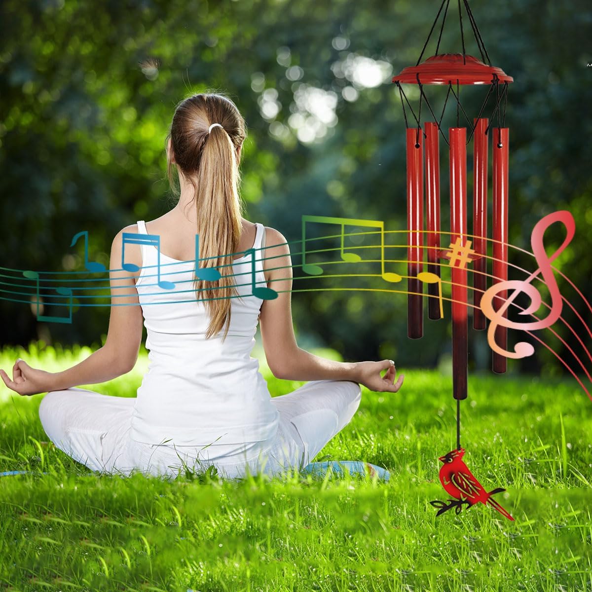 Hummingbird Wind Chimes Outdoor for Men/Women/Dad/Grandpa Birthday Gift Memorial Gift Metal Chimes Decor for, Home, Lawn, Porch, Patio, Garden Decor, Yard Decoration (Red Bird Station)