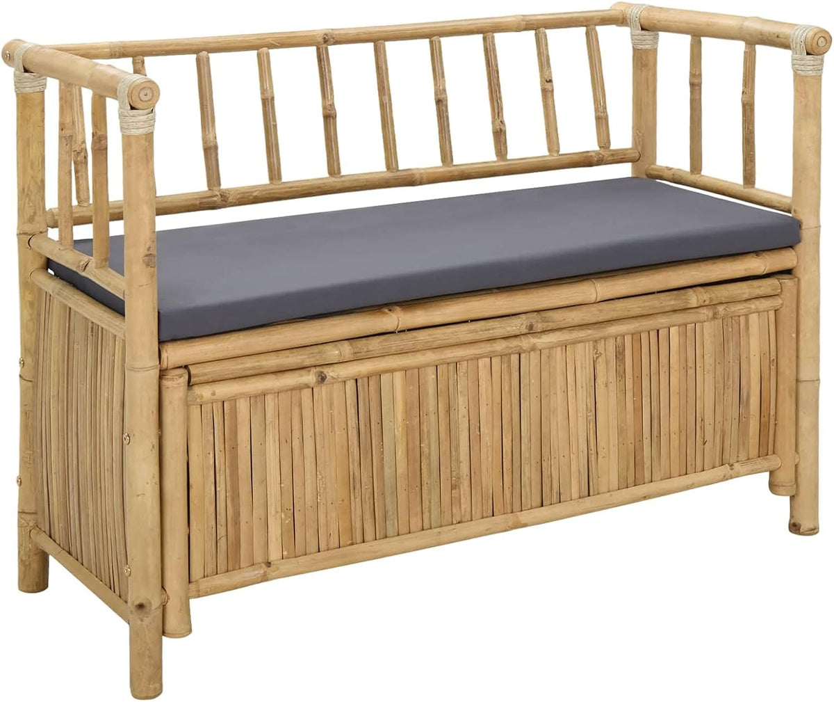 Bamboo Garden Storage Bench 110 x 47 x 80 cm, Outdoor Patio Seat with Hidden Compartment, Natural Finish Post Leg Design for Indoor or Outdoor Use
