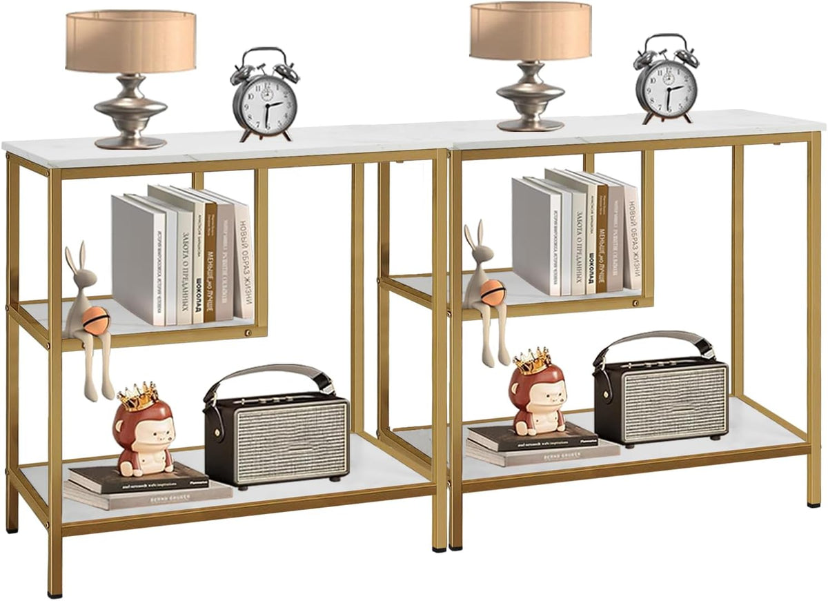 AT-VALY 3-Tier End Table,Nightstand for Living Room, Bedroom, Office, Bathroom (Gold)