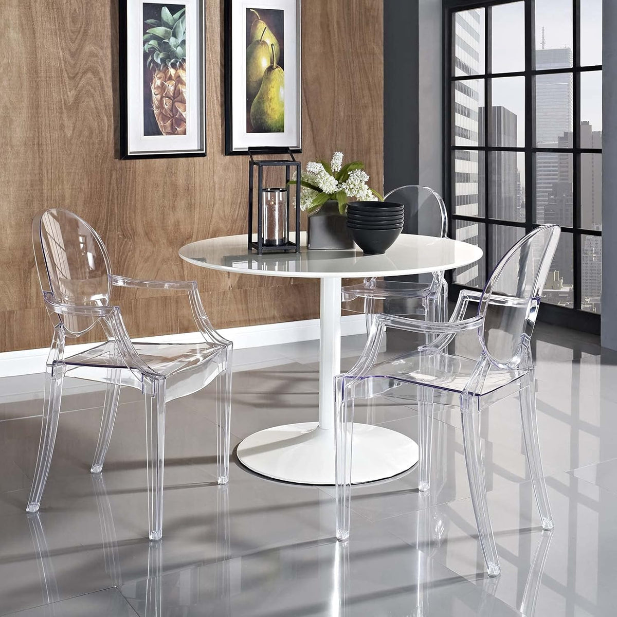 Modway Casper Modern Acrylic Stacking Kitchen and Dining Room Arm Chair in Clear - Fully Assembled