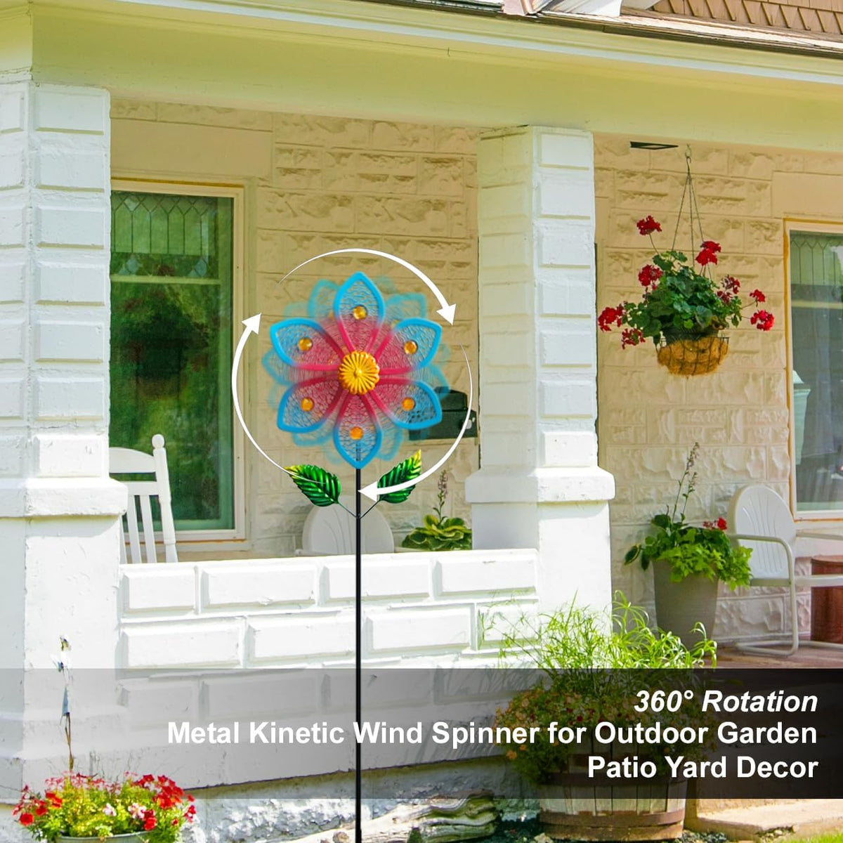 Metal Wind Spinners for Garden Decor - Outdoor Windmill Sculptures, Durable Yard Art Wind Spinners Metal Wind Spinner for Patio Lawn Ornament, Vibrant Red & Blue Garden Spinners Outdoor