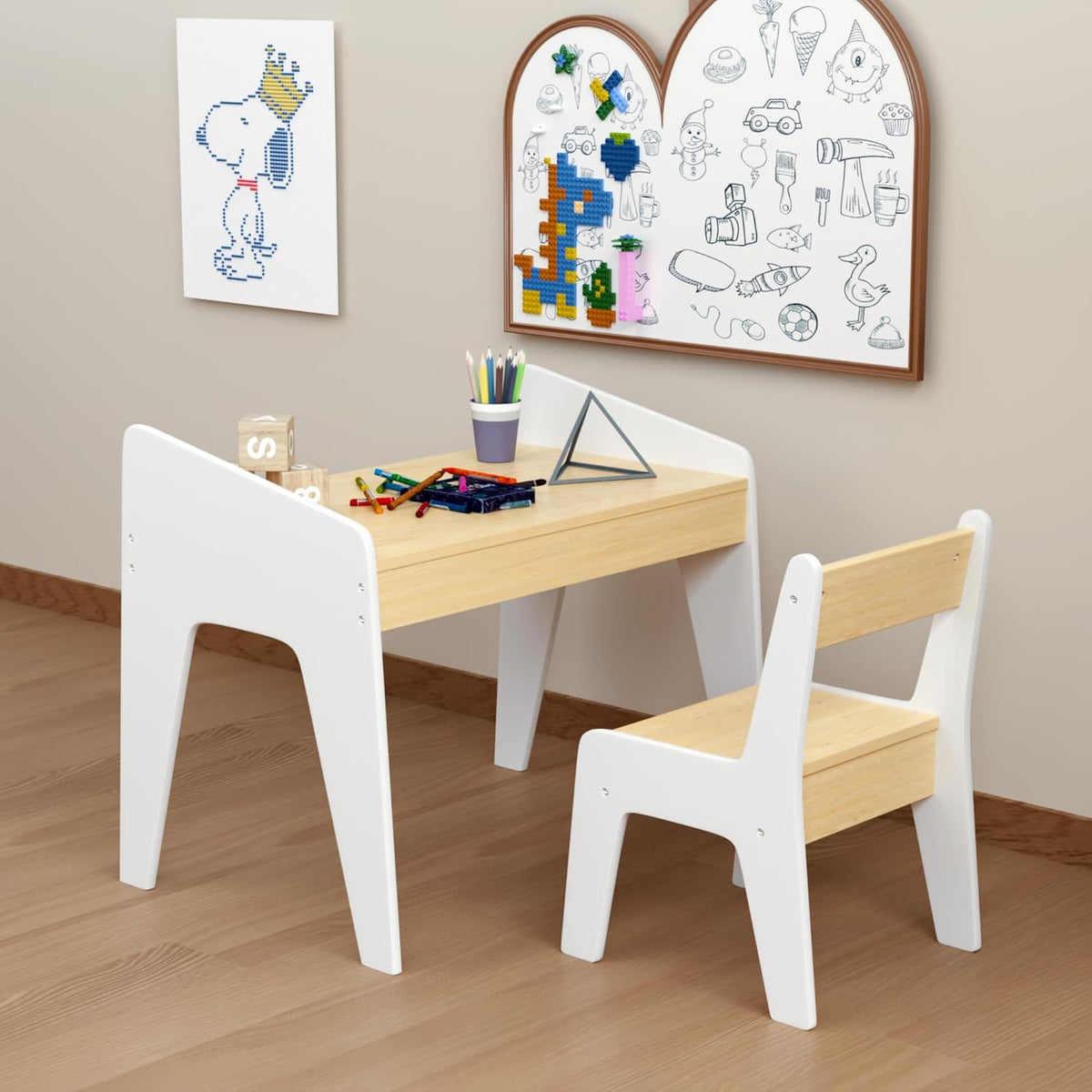 Kids Furniture Set for Bedroom Toddler Table and Chair Set Desk for | Compact toddler table and chair set for ages 2-8. Sturdy MDF wood construction supports play, study, and snack time. Ide