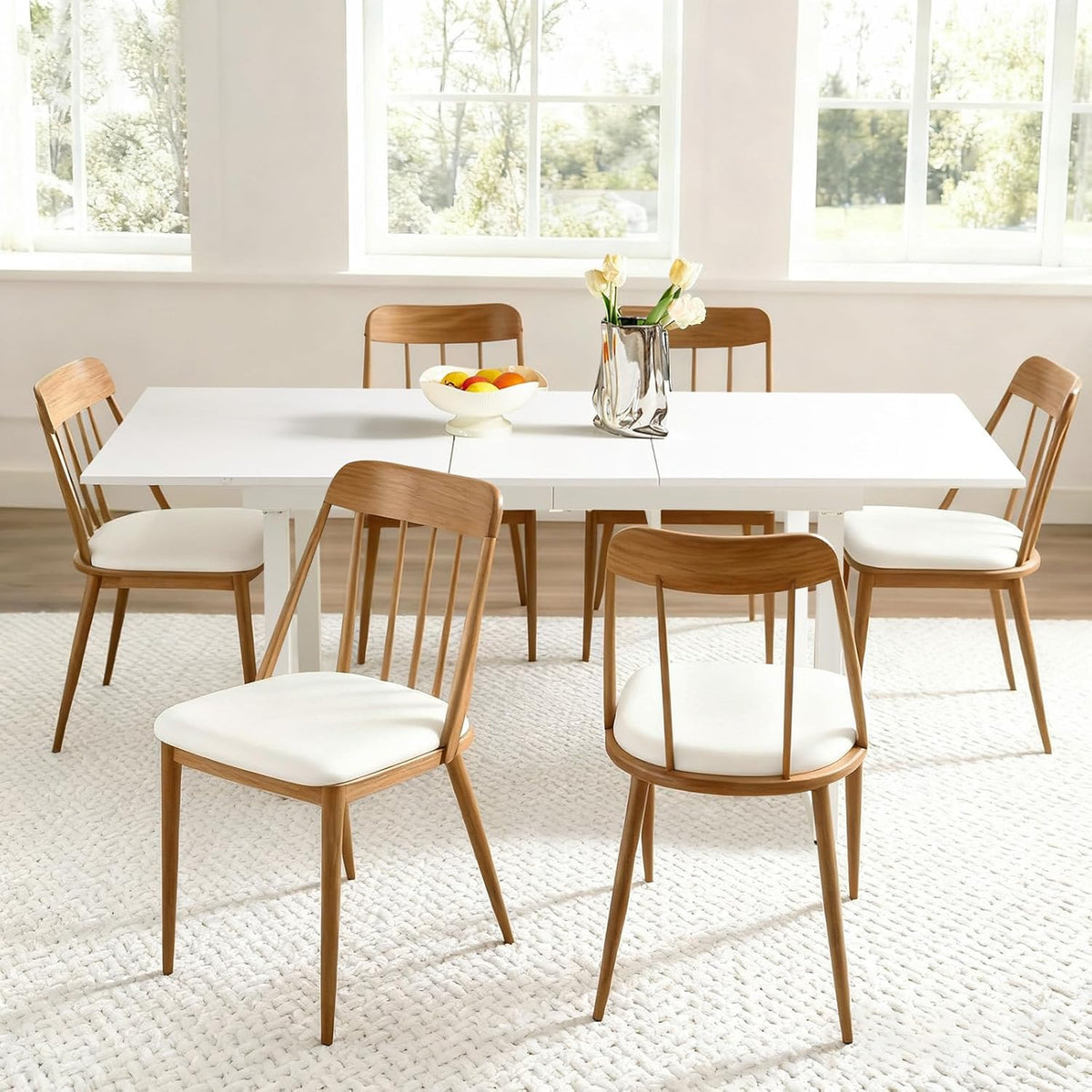 Extendable Dining Table for 4-6 People,70.86''Modern Space-Saving Kitchen Table with Metal Legs,Foldable Rectangular Conference Table for Living Room & Kitchen Meetings(White)