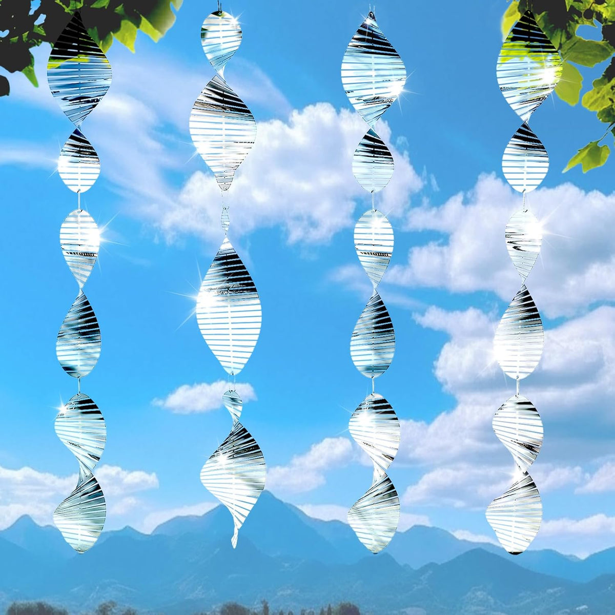 Bird Deterren for Outside Patio, High Reflective Fishbone Bird Scare Devices Wind Spinners Outdoor Decor, 3D Mirror Bird Reflectors to Keep Swallows Sparrow Away Garden Porch Pool Windows