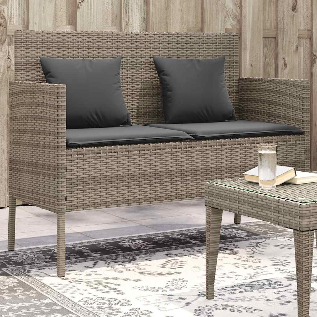 Gray Patio Storage Bench with Cushion, PE Rattan Outdoor Seating with Waterproof Bag for Cushions and Towels