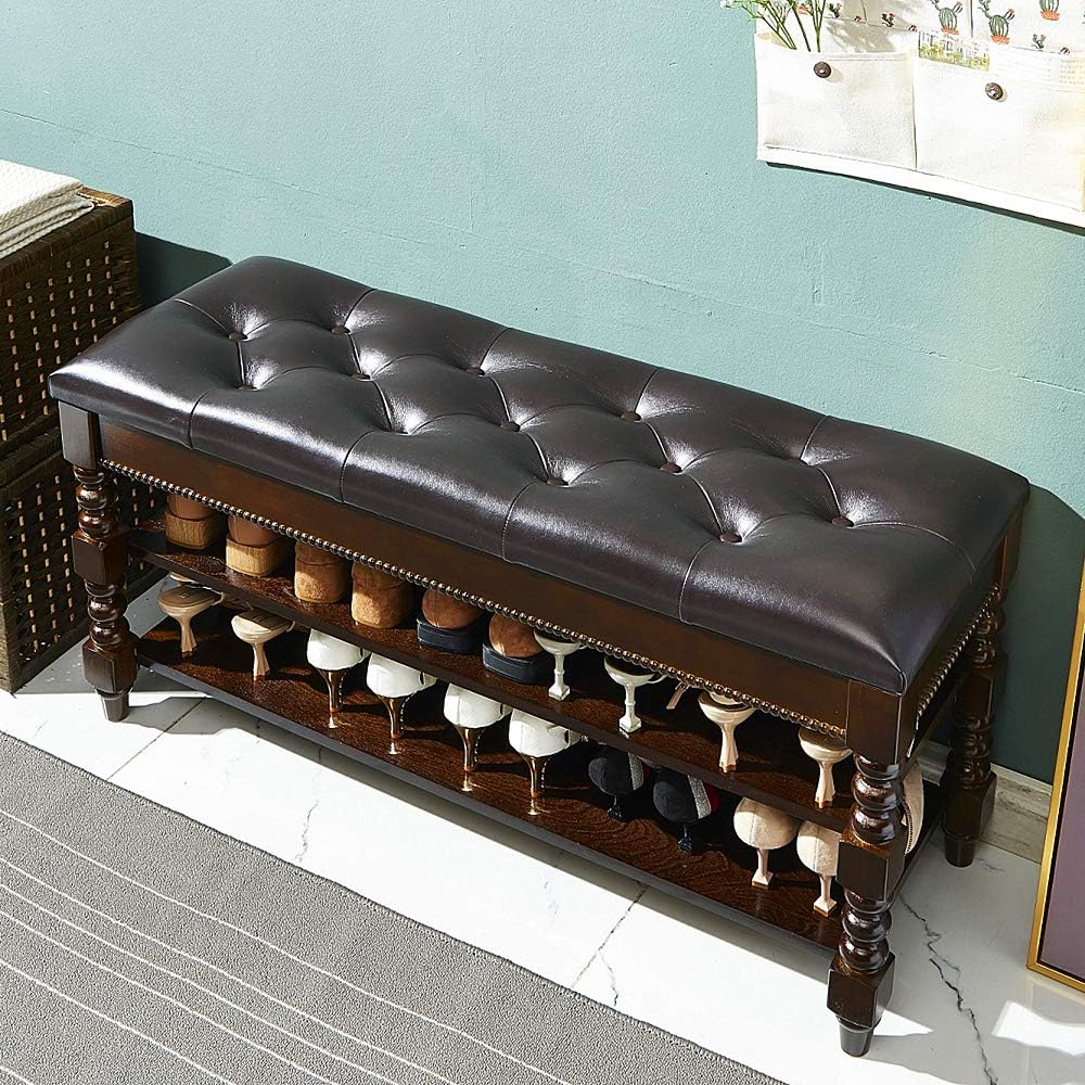 LEILISI Shoe Bench, Wood Storage Bench with Cushion Seat, Shoe Rack with Hidden Storage Space for Entryway Living Room Bedroom Hallway (Walnut, 39.4'')