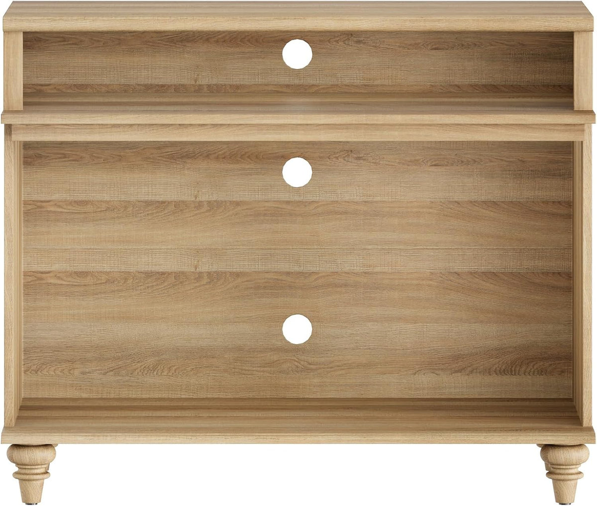 WAMPAT Tall Side Table, Large End Table with 2 Storages for Living Room, Farmhouse TV Stand with Storage Shelf, Oak, 37"
