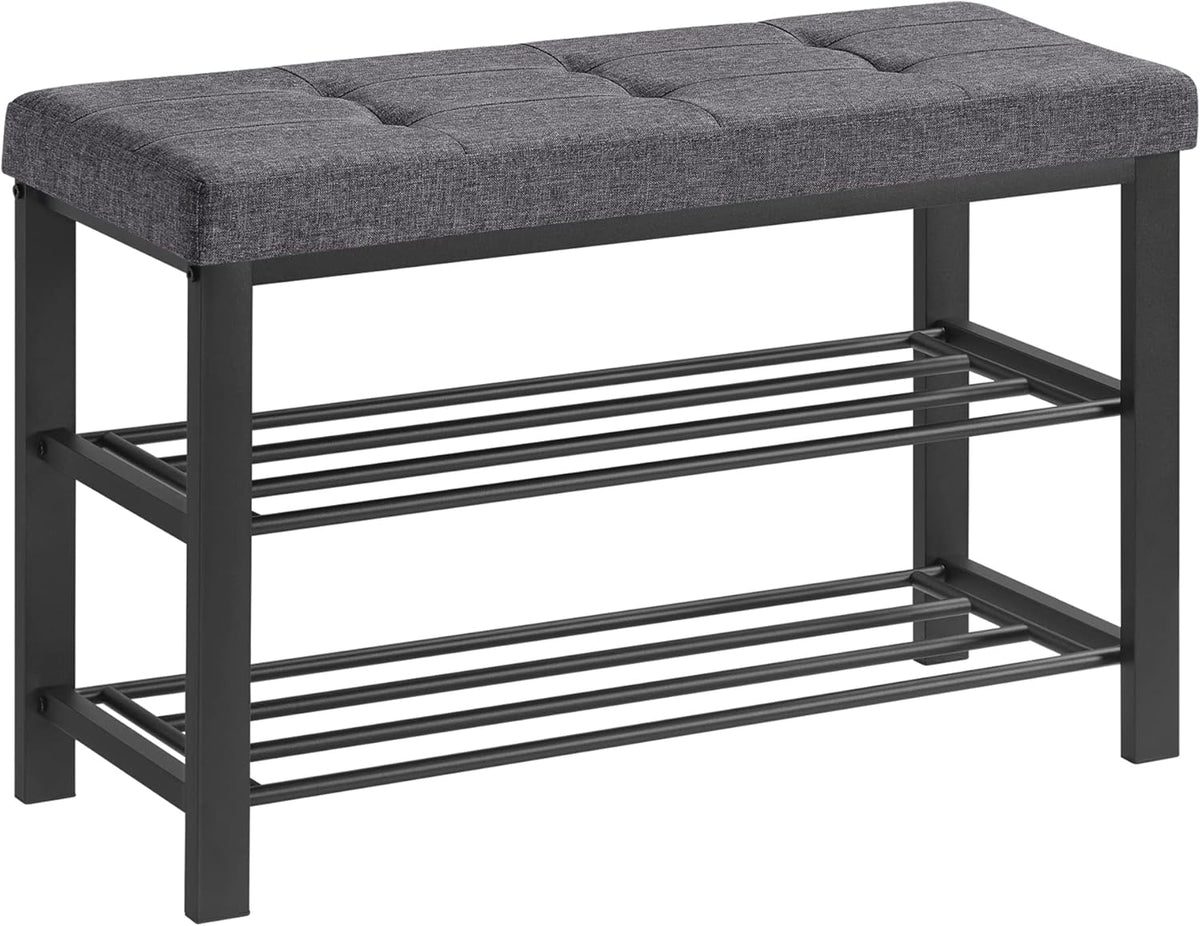 SONGMICS Shoe Bench, Storage Bench, Entryway Bench with Cushion, Shoe Shelf with Seat, Space-Saving, Modern Style, for Living Room, Bedroom, Hallway, Dark Gray and Ink Black ULBS57GYZ