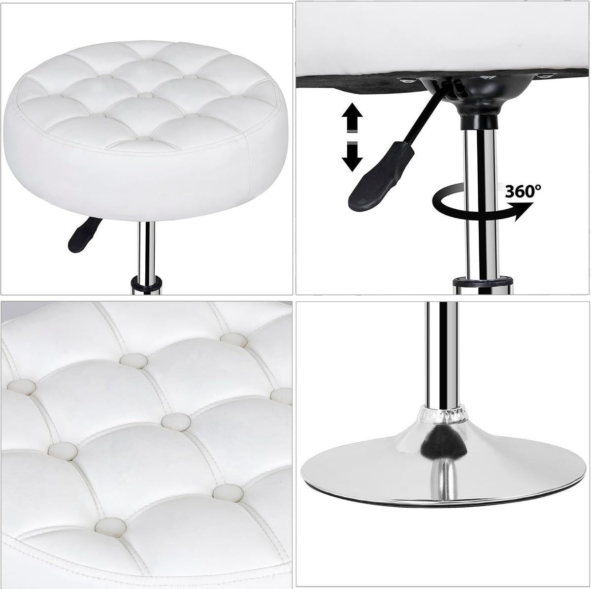 JupiterForce Adjustable Vanity Stool Chair for Makeup, 360° Swivel Makeup Vanity Chair Faux Leather Vanity Stool for Makeup Room, Bathroom and Living Room, White