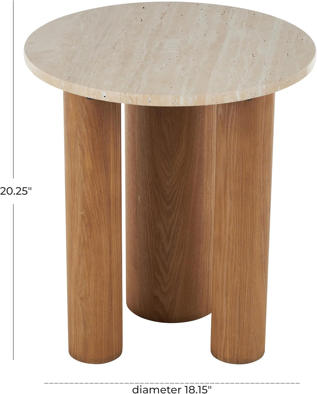 Deco 79 Wood Side End Accent Table End Table with Beige Round Marble Tabletop, Side Table 18" x 18" x 20", Brown