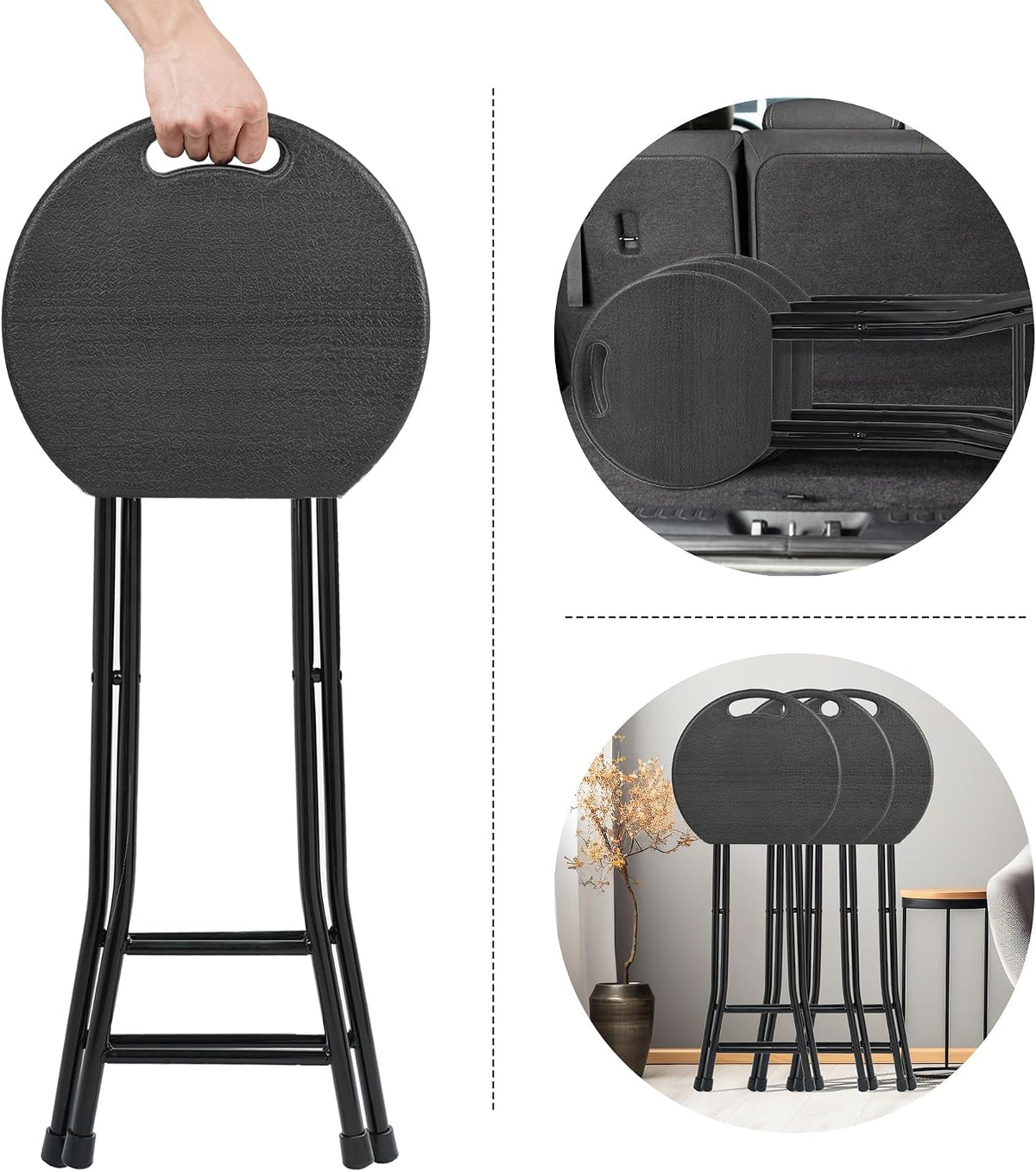 COOZMENT 24-Inch Folding Stool with Handle, Folding Bar Stool with Non-Slip Feet,Folding Chair,Indoor and Outdoor Foldable Stool for Adults,500 lbs Capacity,Kitchen,Game Room(13"×11.5"×24")
