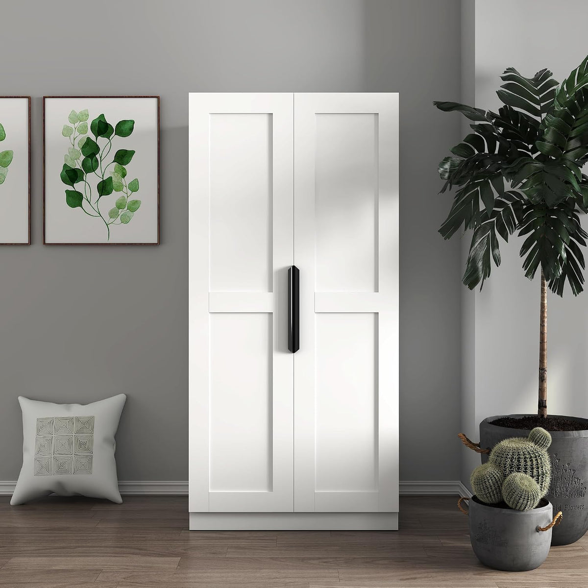 22 inch Deep Kitchen Pantry Cabinet Storage Organizer with Fridge Space,Wood White Food Kitchen Cupboard with 12 Door Shelves Storage Dining Room Furniture (White)
