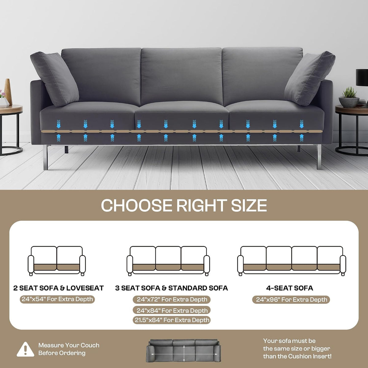 Amyracel Heavy Duty Couch Cushion Support Board to Fix Sagging Sofas, 24 x 96 Thick Wood Sofa Cushion Support Board, Foldable Deep Couch Supporter Replacement Stuffing Under Couches