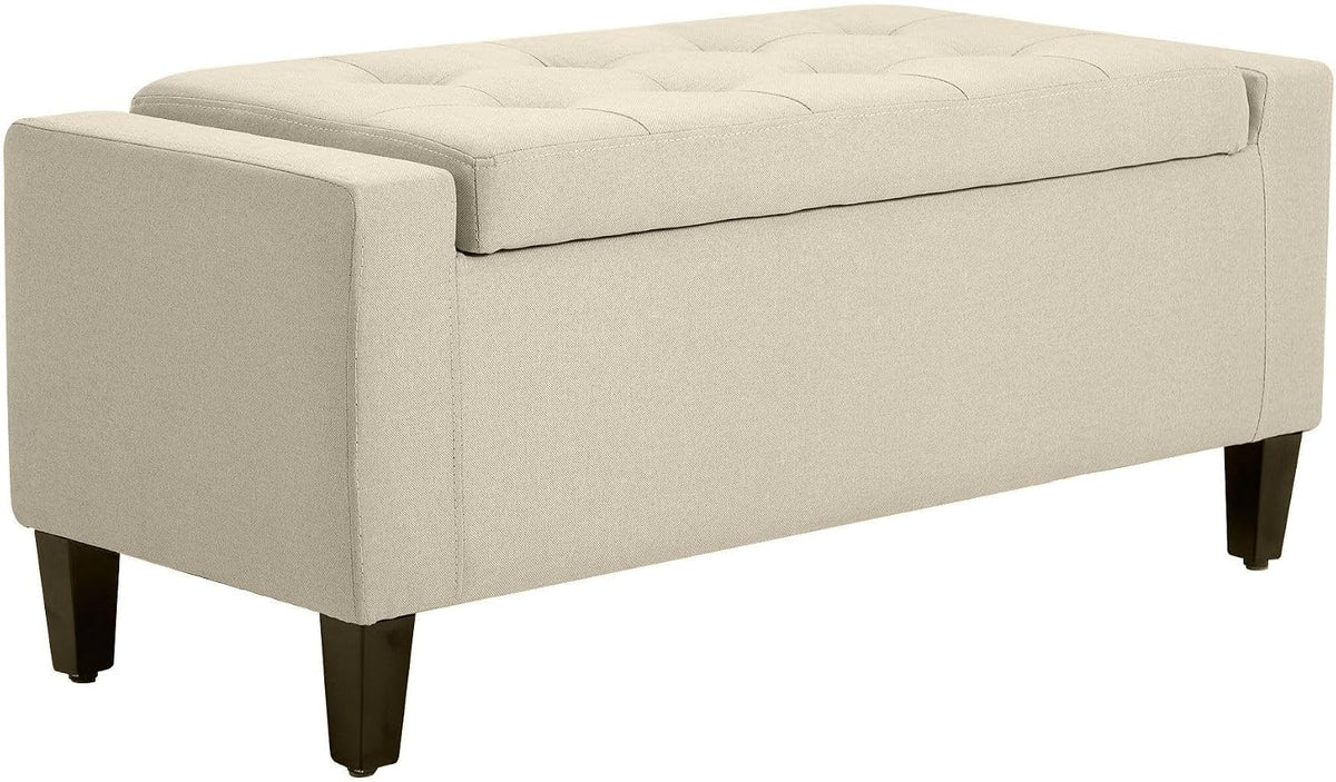 Contemporary Linen Tufted Storage Ottoman Bench Lift Top Beige Trendy Design Premium Fabric Durable Structure Spacious Storage
