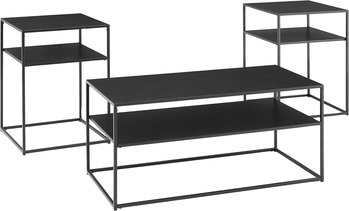 Crosley Furniture Braxton 3-Piece Living Room Table Set with Coffee and Side Tables, Matte Black