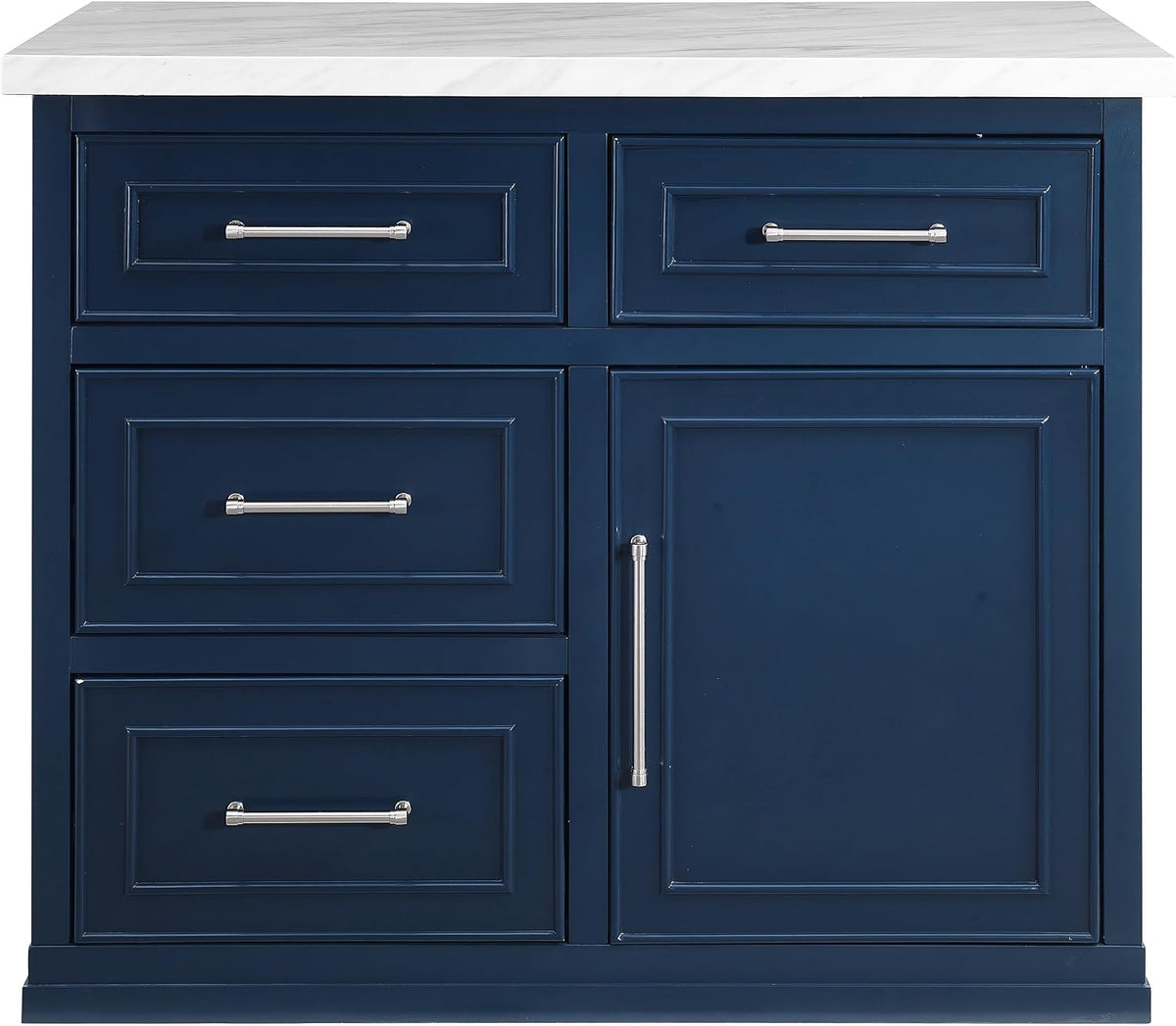 Crosley Furniture Cutler Faux Marble Top Kitchen Island with Storage, Breakfast Bar, Microwave Stand, Navy