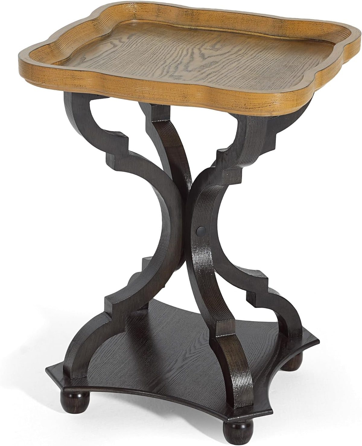 Christopher Knight Home Eudora 25" Small End Table, Hourglass Design Accent Table with Lipped Tabletop, French Country Furniture, Wooden Small Coffee Table, Living Room Side Table, Black + Natural