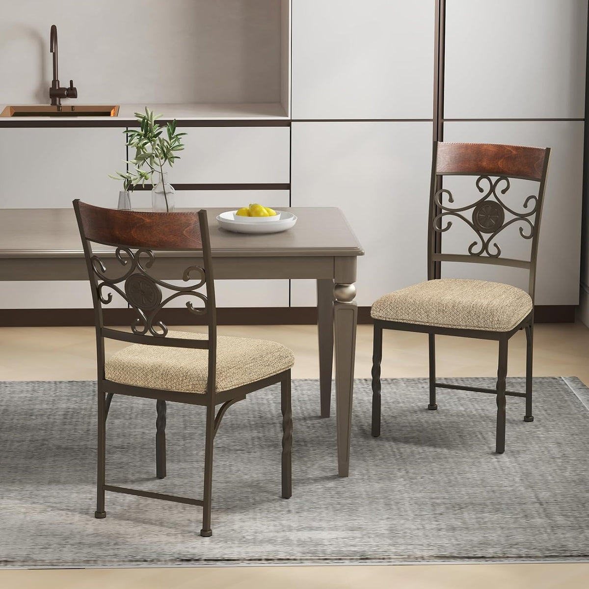 GOFLAME Dining Chairs Set of 2, Upholstered Kitchen Chairs with Padded Seat & Ergonomic Backrest, Farmhouse Armless Side Chairs with Metal Frame for Dining Room, Restaurant, Brown