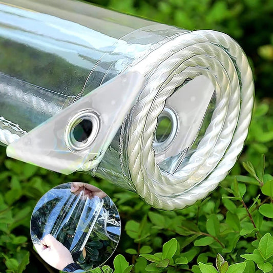 8' X 12' Clear Vinyl Tarp, 14 Mil Clear Tarps Heavy Duty Water Resistant, 400g/m² Thickened Tear Resistant with Metal Grommets, for Patio Porch and Garden Chicken Coop
