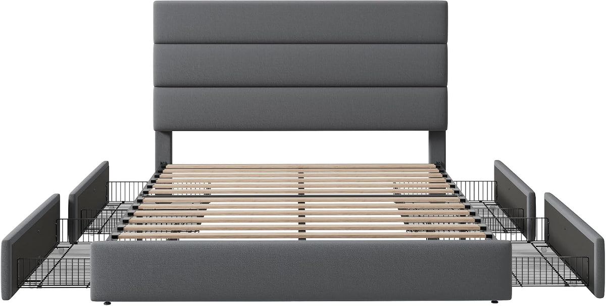 Allewie Modern Full Size Platform Bed Frame with 4 Storage Drawers