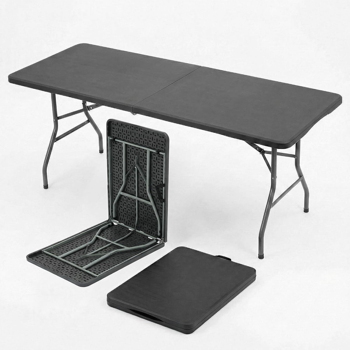SEALAMB 6FT Portable Plastic Folding Table for Indoor & Outdoor, Heavy Duty Fold Up Table Foldable Picnic Tables Dining Table for Camping Parties Backyard Events(Black, 6FT)