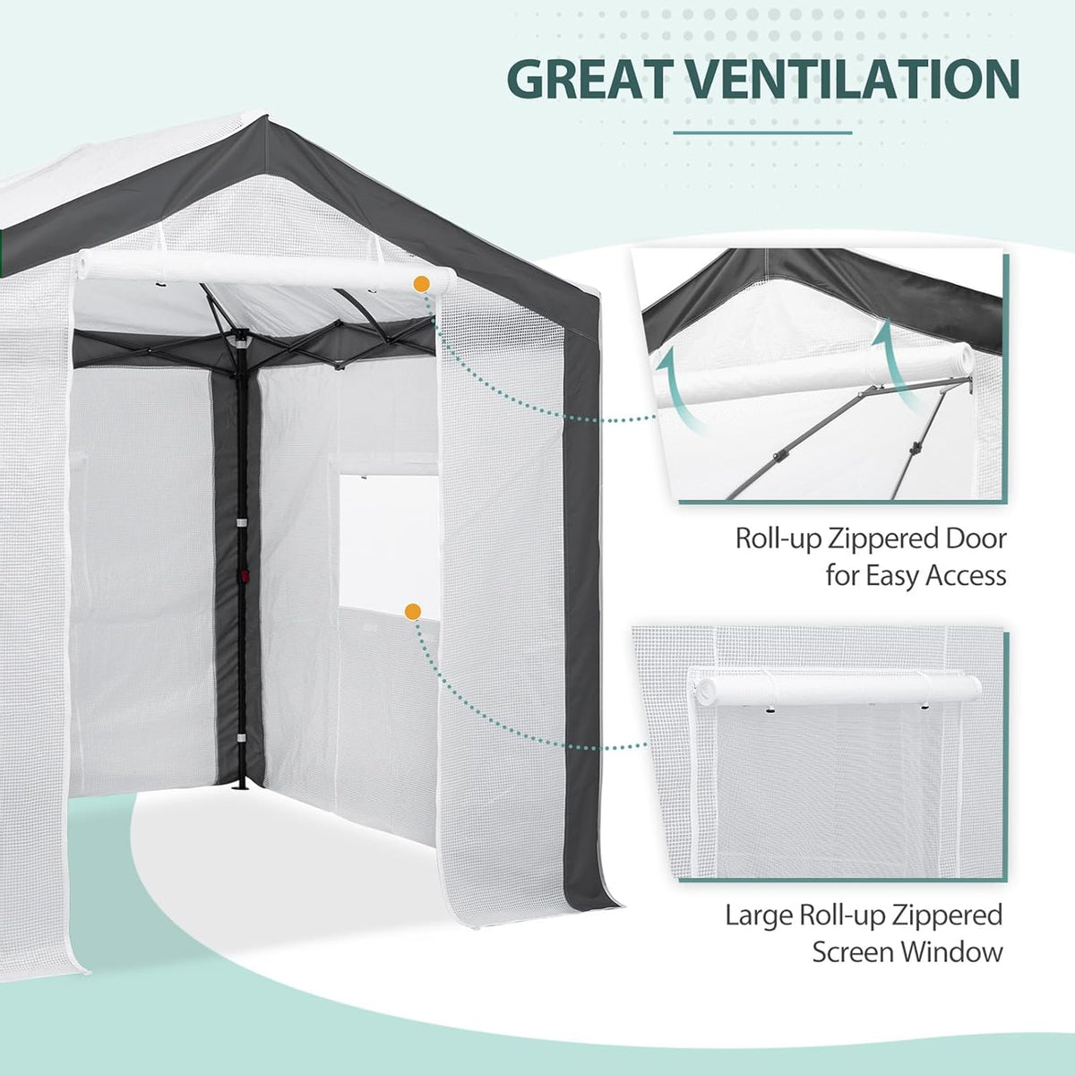 EAGLE PEAK Replacement Cover for 8x6 Portable Pop up Greenhouse with Polyester Reinforced Corners, Front Roll-Up Zipper Entry Door and 3 Large Roll-Up Side Windows (Frame Not Included), Gray/White