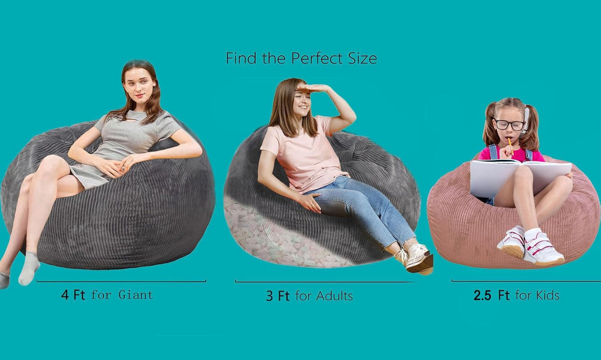 Bean Bag Chairs with Faux Rabbit Fur Cover, 4 ft Giant Memory Foam Bean Bag Chairs for Adults/Teens with Filling,Ultra Soft Faux Fur Fabric, Round Fluffy Sofa for Living Room Bedroom College Dorm