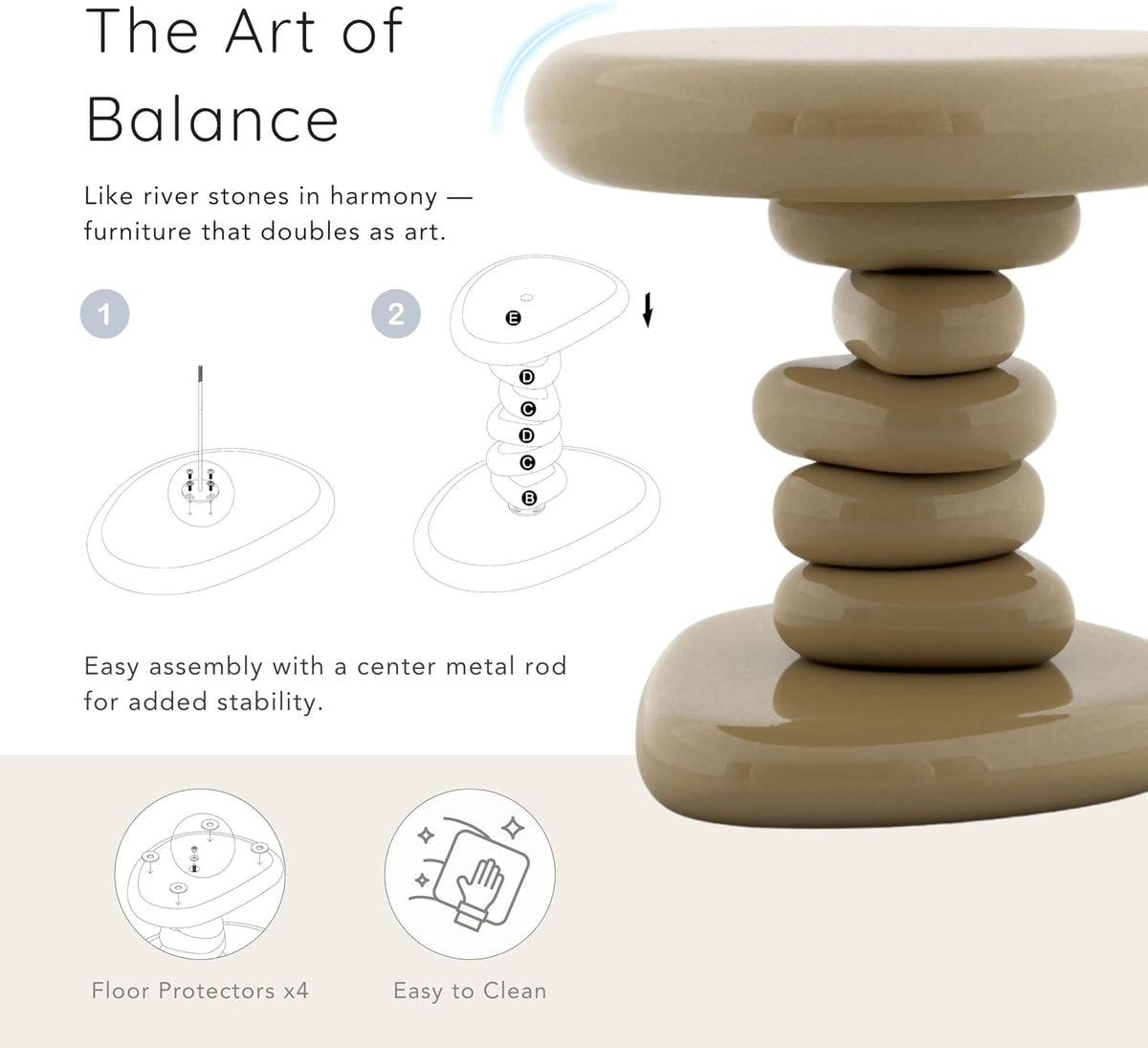 24/7 Shop at Home Kavren Modern 22-inch Oval Glossy Pedestal End Table, Stone Shape Living Room Furniture for Small Space, Ivory