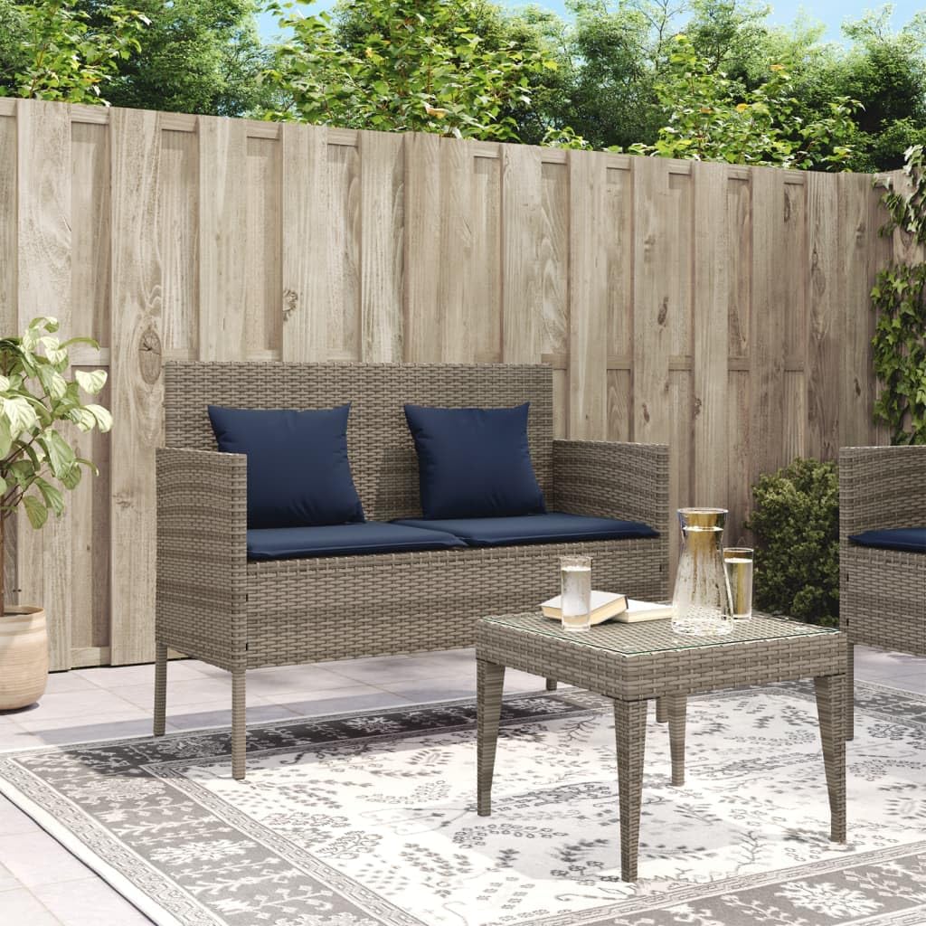 Poly Rattan Garden Bench with Cushion, Outdoor Storage Bench with Waterproof Cushion, PE Rattan Patio Seat with Storage Bag for Cushions and Towels