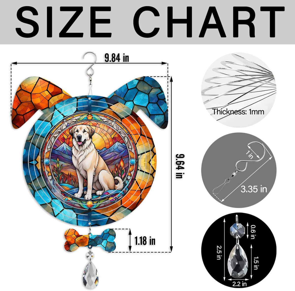 Anatolian Shepherd Dog Ears Wind Spinner, Anatolian Shepherd Wind Spinner Hanging for Yard and Garden