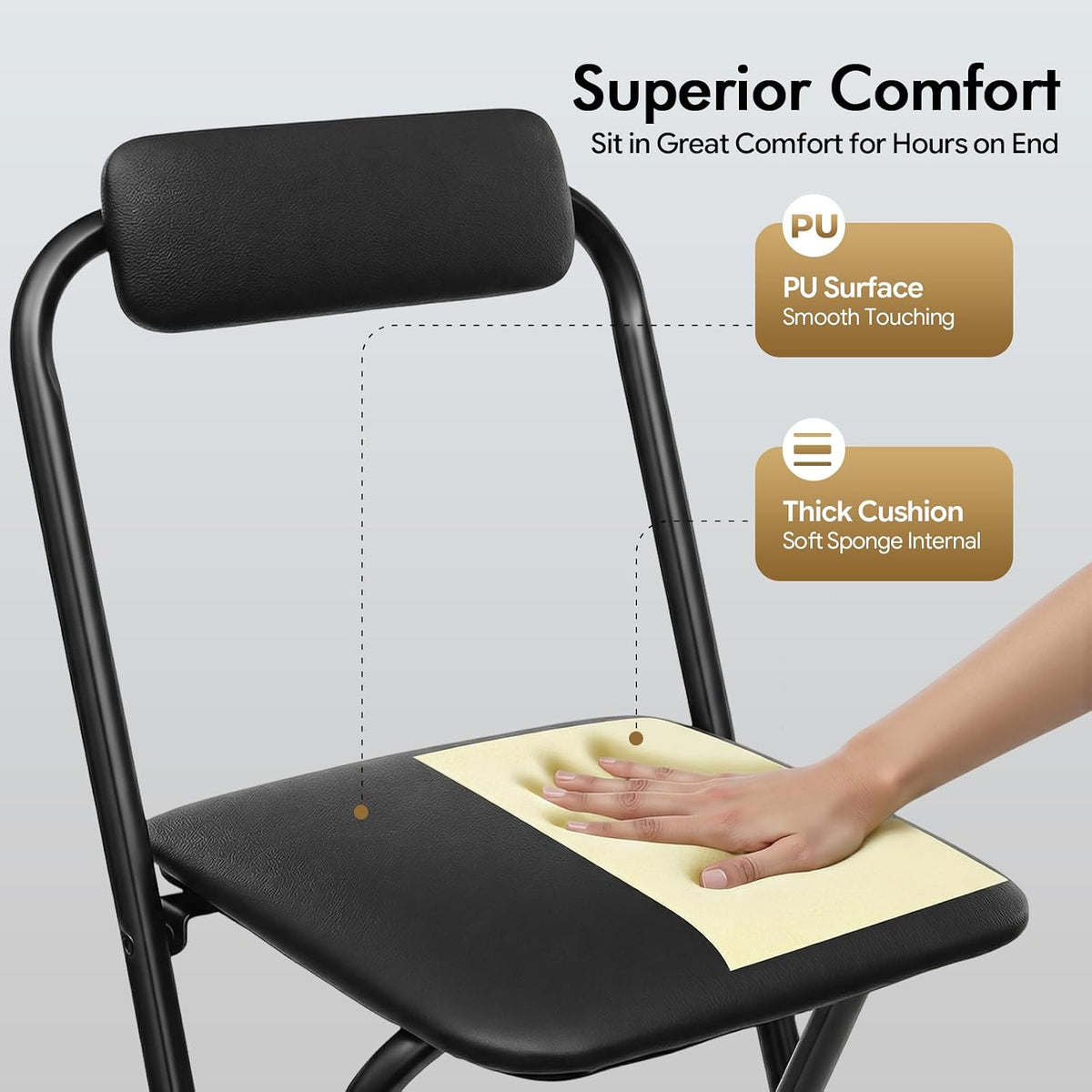 1PCS Folding Bar Stool with Back, 29inch Seat Height Collapsible Bar Stool, Counter Metal Bar Stools 275lbs Capacity, Portable Black Chairs with Footrest, Padded Portable Stools for Home