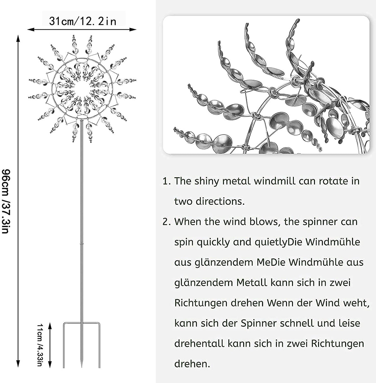 Wind Spinners for Yard and Garden，Windmills,Garden Decor for Outside,Metal Yard Art (1 PCS -Silver)