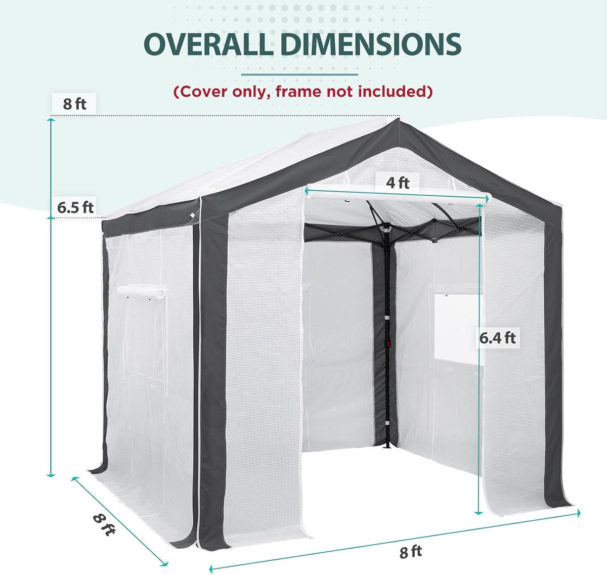EAGLE PEAK Replacement Cover for 8x6 Portable Pop up Greenhouse with Polyester Reinforced Corners, Front Roll-Up Zipper Entry Door and 3 Large Roll-Up Side Windows (Frame Not Included), Gray/White