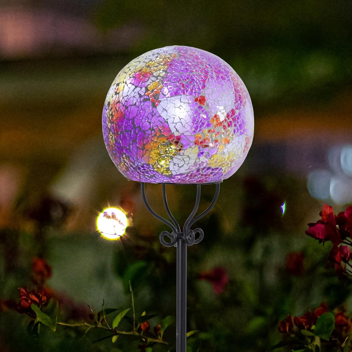 VCUTEKA Solar Outdoor Lights Garden Decor Mosaic Solar Garden Lights Waterproof Glass Ball LED Pathway Stake Light for Landscape Lawn Patio Yard Decoration 6 inch, Pink