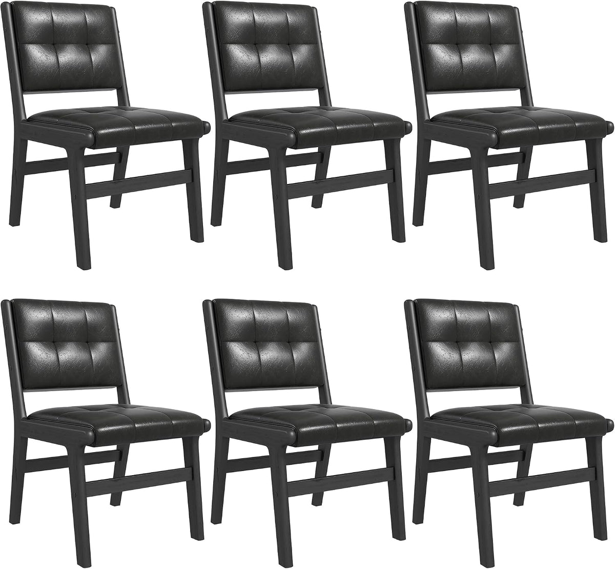 civama Faux Leather Dining Chairs Set of 6, Dining Room Armless Kitchen Chairs with Comfy Back, Solid Wood Frame & Upholstered Cushion for Living Room, Cafe and Restaurant, Black
