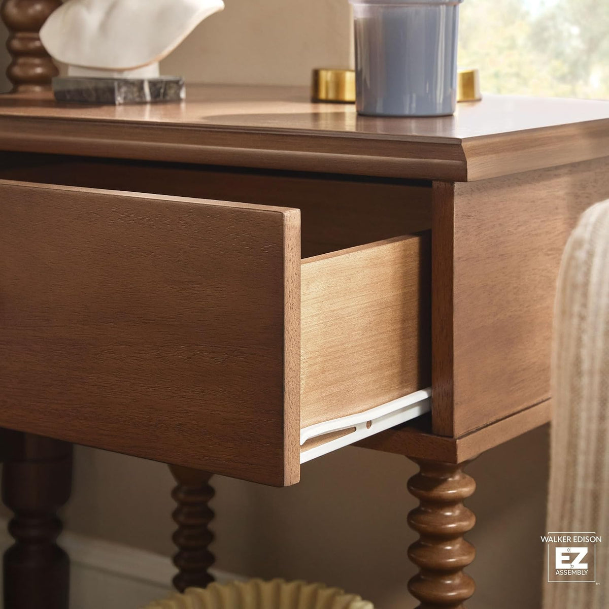 Walker Edison Easy Assembly Wood 1 Drawer Spindle Nightstand - Dark Brown