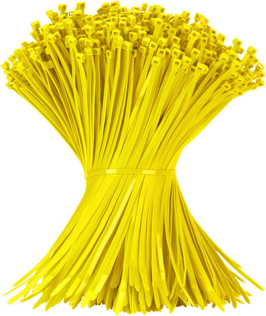 12 Inch Zip Ties Yellow 1000 PCS, 50 Lbs- Heavy Duty Tensile Strength, Nylon PA66 UV Resistant Cable Ties for Indoor and Outdoor Use - Ideal for object bundling and fastening