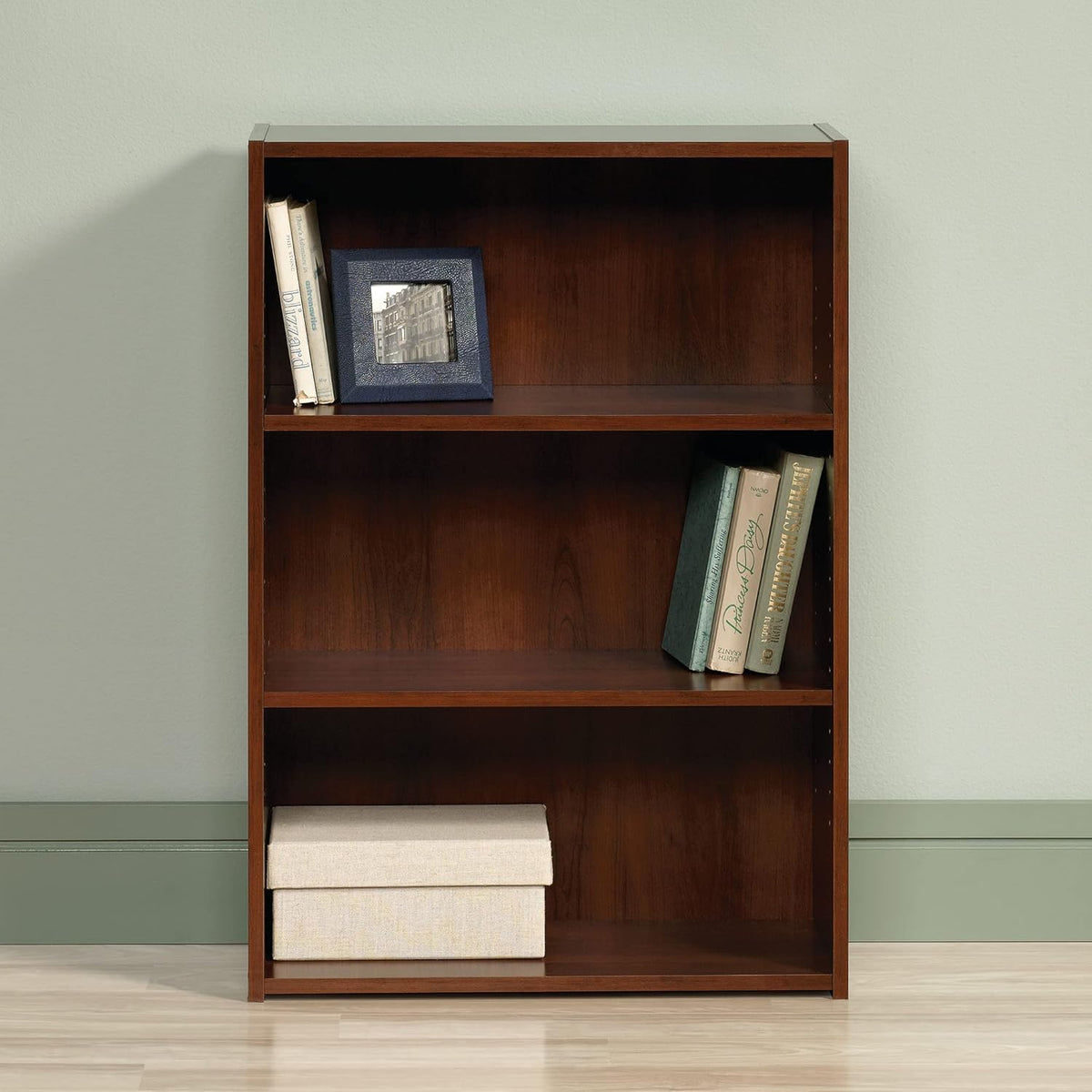 Sauder Beginnings 3-Shelf Bookcase, Bookshelf with Adjustable Storage Shelves, in Brook Cherry finish