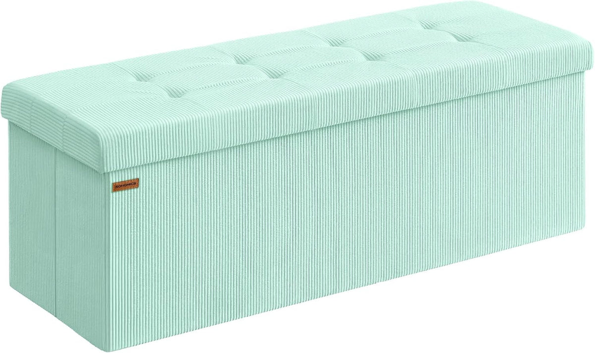 SONGMICS Ottoman Storage Bench, 43 Inch Foldable Foot Rest | Corduroy, for Entryway, Living Room, Bedroom, Moonlight Green, MINOTA Collection ULSF604C01