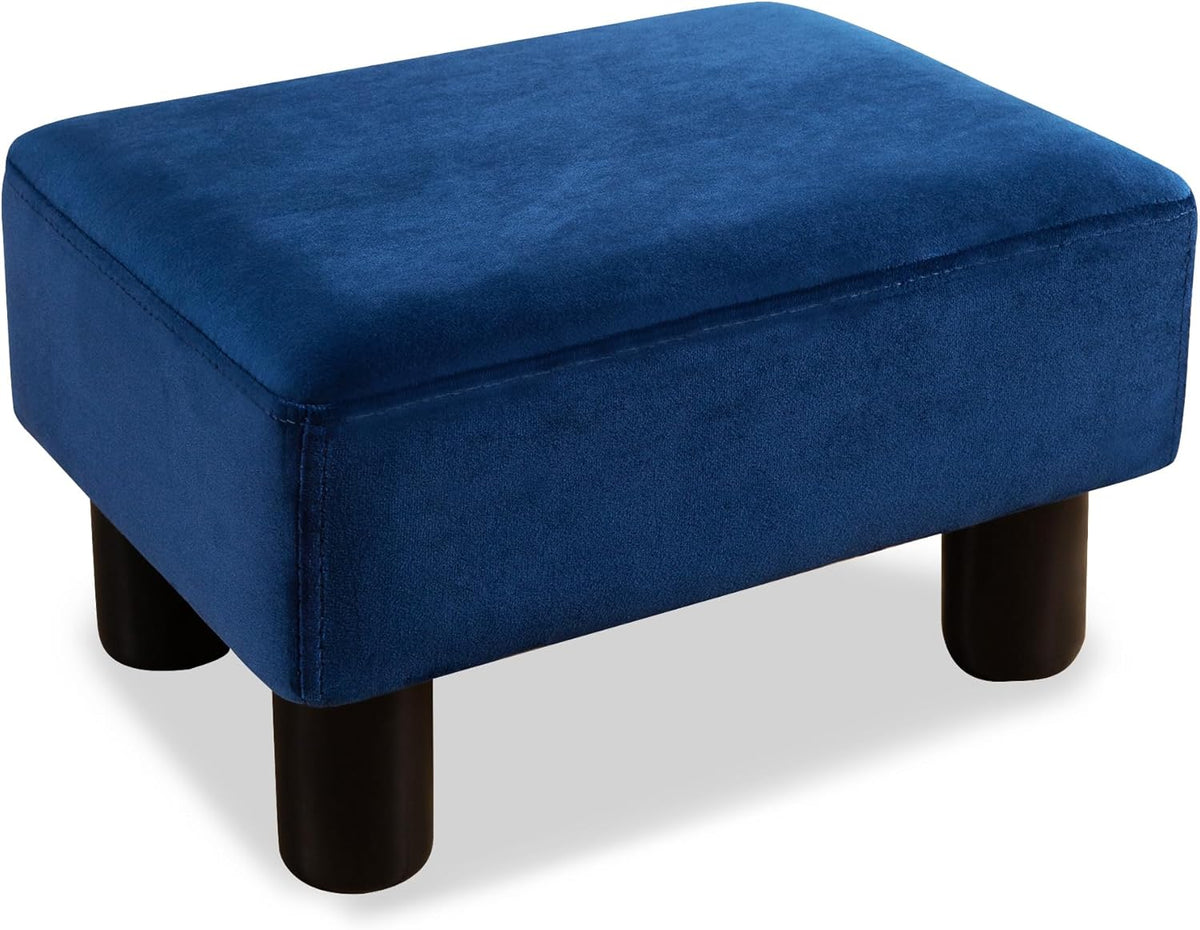 LUE BONA Small Foot Stool, Velvet Fabric Footrest Ottoman Stool with Non-Skid Plastic Legs, Rectangle Footstool Step for Couch, Desk, Office, Living Room, Navy