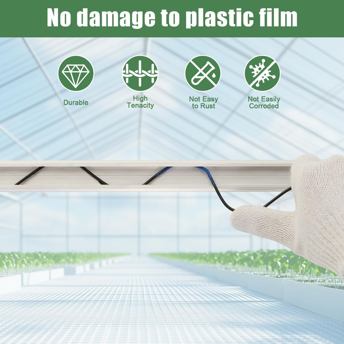 40-Pack Greenhouse Spring Wire & Lock Channel Kit | 3.28-Foot PVC-Coated Wires & Aluminum Channels | Poly Film/Shade Cloth Attachment System | Includes 100 Self Tapping Screws