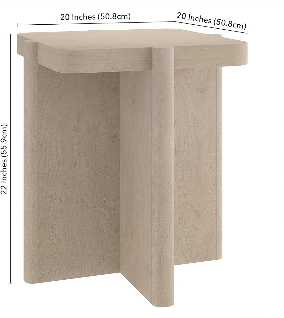 Henn&Hart 20'' Modern Wooden Square End Table, Side Table, Nightstand with X-Base for Living Room, Office, Family Room, or Bedroom, Alder White
